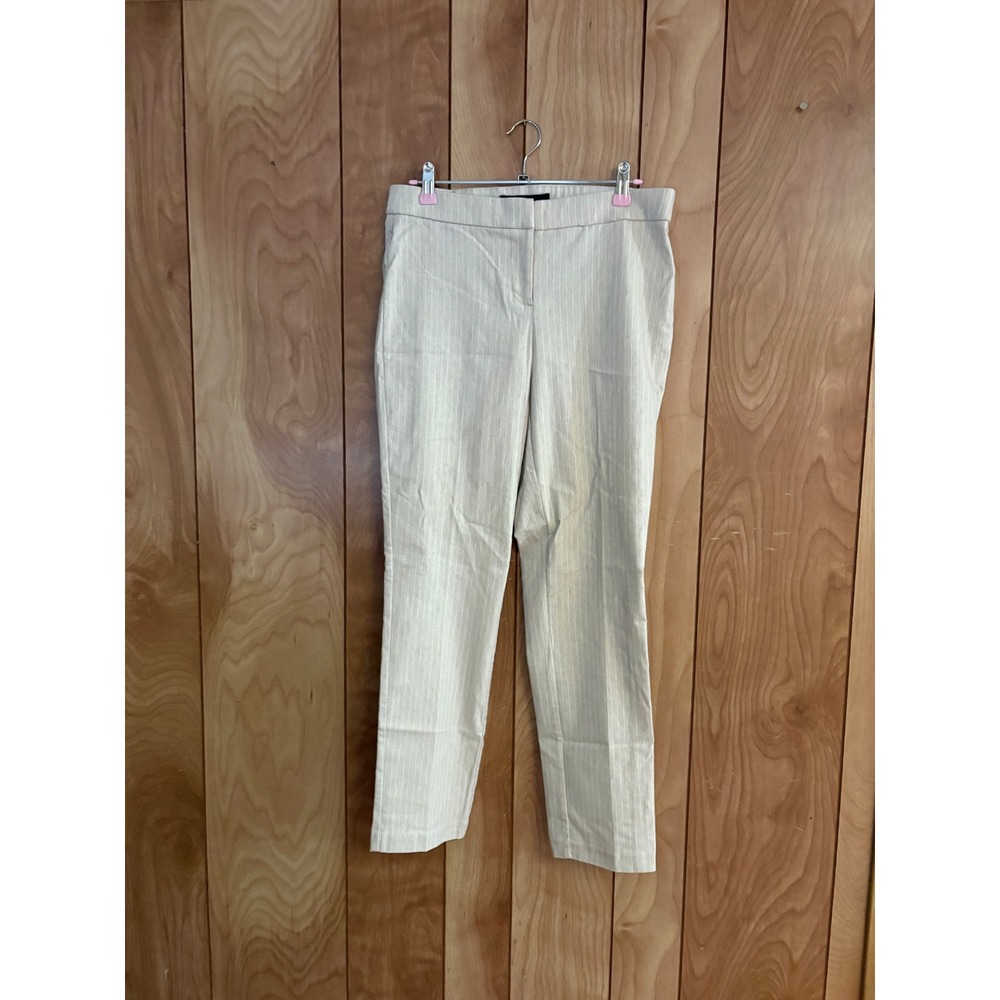 Amanda + Chelsea Beige Pinstripe Linen Blend Slim Dress Pants Trousers 6